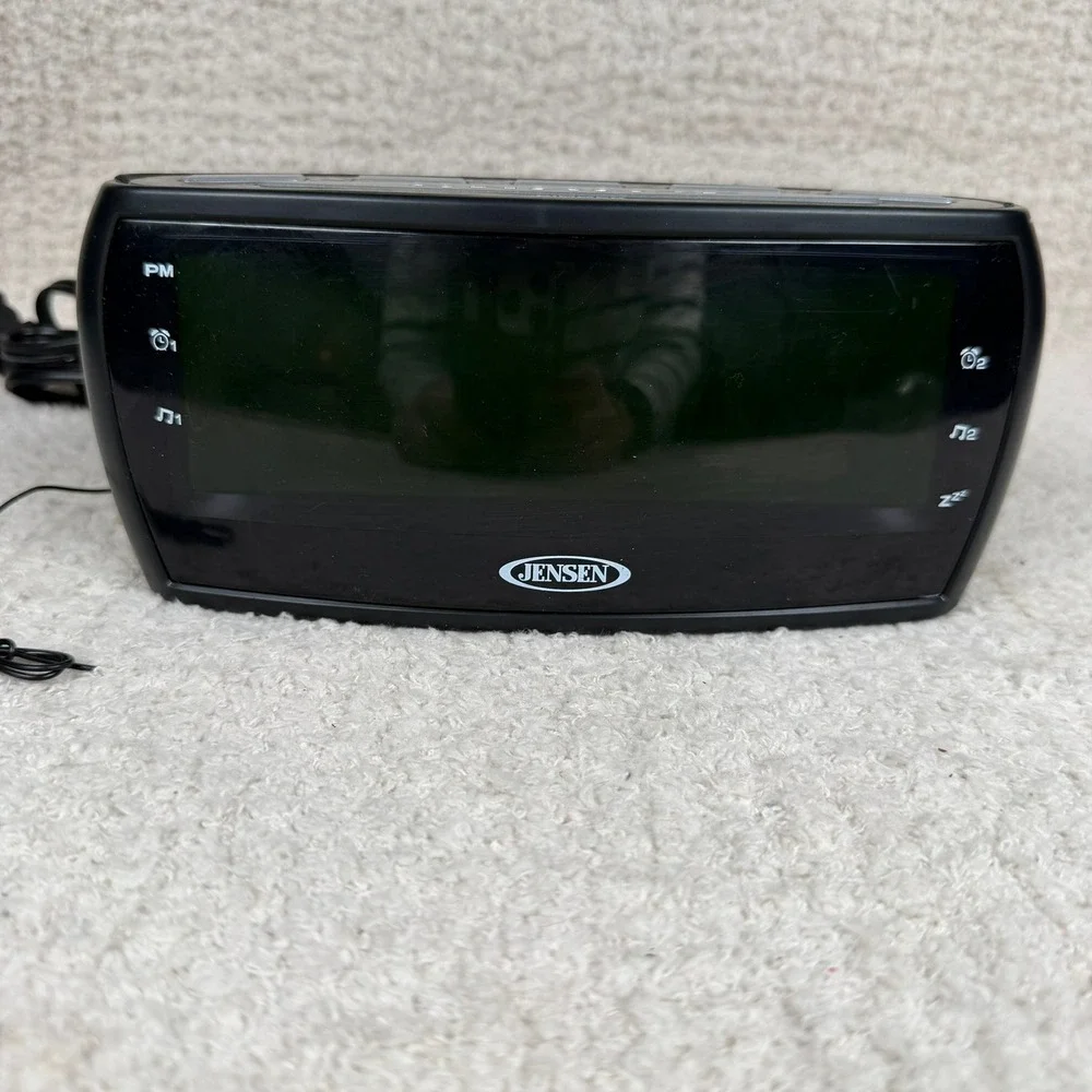 Jensen JCR-208A AM‎ FM Dual Alarm Clock Radio Green LED Digital Display Black